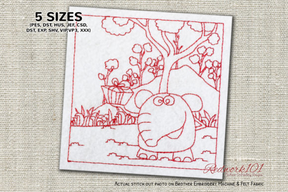 Elephant Holding Gift Box: A Sweet Redwork Review